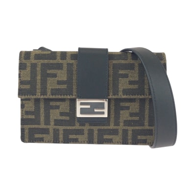 新品未使用 FENDI フェンディ ズッカ バゲット ブラウン ブラックシルバー金具 レザー ショルダーバッグ ウエストポーチ 601194 【中古】