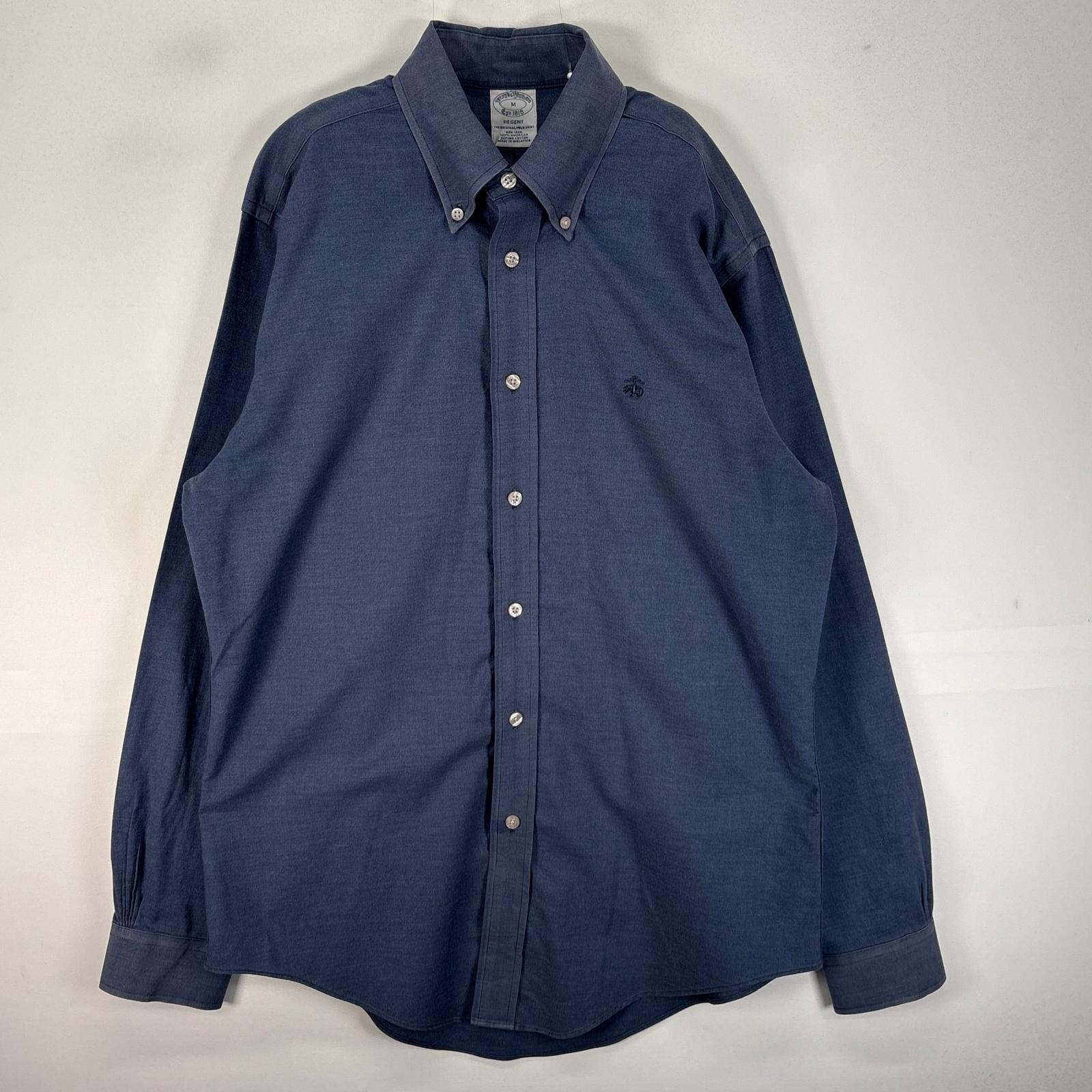古着 ブルックスブラザーズ Brooks Brothers 長袖シャツ ボタンダウン ワンポイント 1818 M  ネイビー系 無地 メンズ