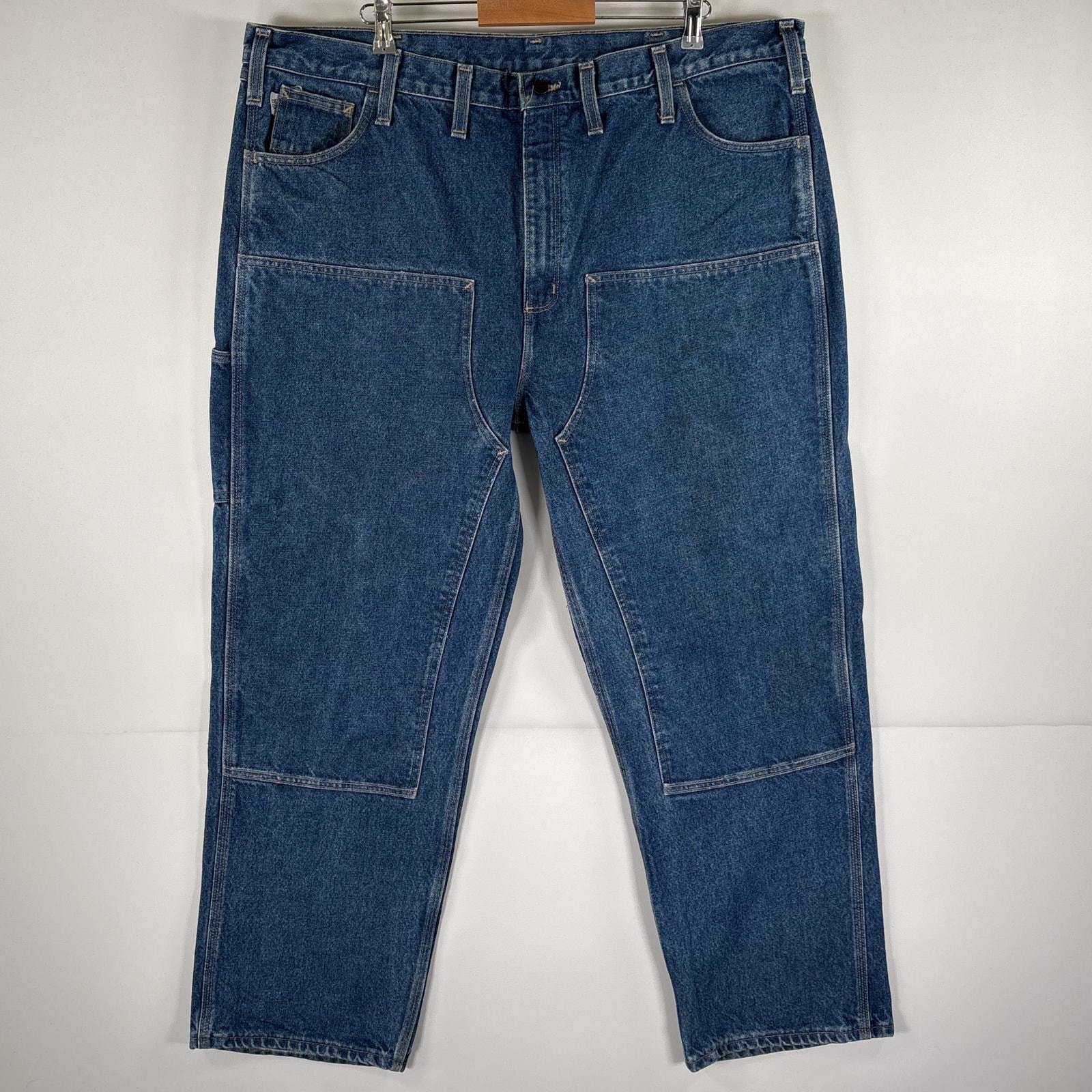 古着 カーハート Carhartt デニムパンツ ペインターパンツ 大きいサイズ ワンポイントロゴ ダブルニー ワーク w46 L32  ブルー メンズ