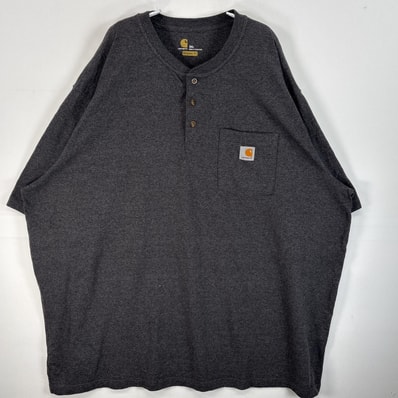 古着 カーハート Carhartt 半袖Tシャツ ワンポイント ロゴ ヘンリーネック 大きいサイズ 胸ポケ 3XL グレー 無地 メンズ