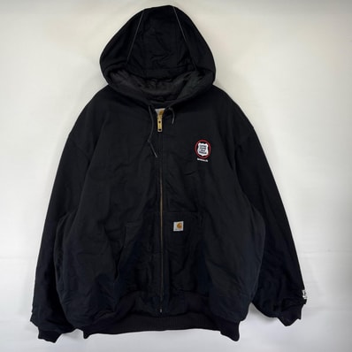 古着 カーハート Carhartt USA製 ダック ジャケット 中綿 アクティブジャケット フルジップ ワンポイントロゴ 3XL ブラック系 メンズ