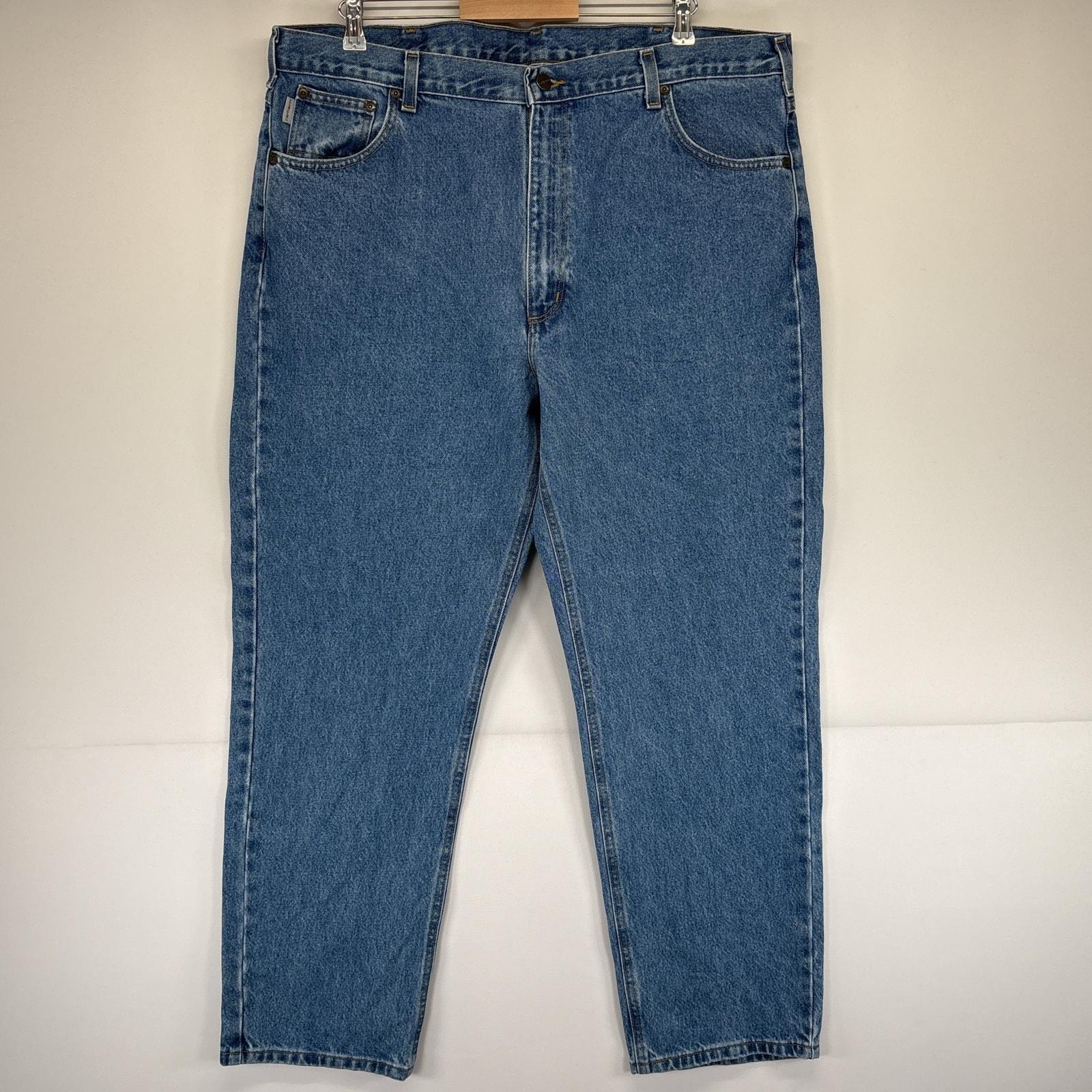 古着 カーハート Carhartt デニムパンツ テーパード ワーク ワンポイント 5ポケット ジーンズ ジーパン 大きいサイズ w42 L30  ブルー メンズ