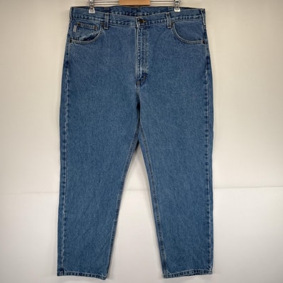 古着 カーハート Carhartt デニムパンツ テーパード ワーク ワンポイント 5ポケット ジーンズ ジーパン 大きいサイズ w42 L30 ブルー メンズ