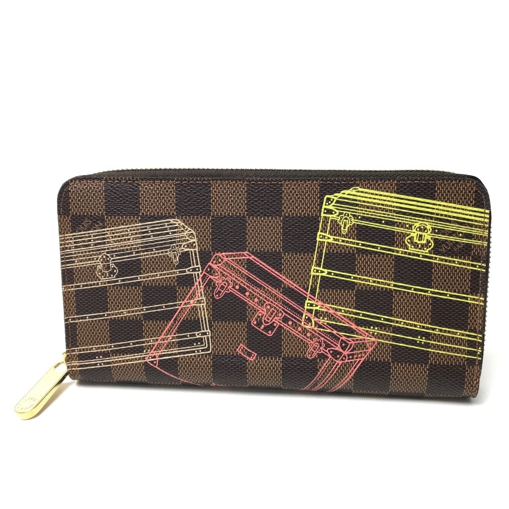 ルイヴィトン LOUIS VUITTON ジッピー ウォレット N63026 ダミエ トランク 長財布 ダミエキャンバス エベヌ ブラウン 新品同様