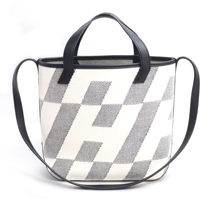 HERMES エルメス トワルアッシュ HアンビエPM 2Wayショルダーバッグ ホワイト ブラック レディース【中古】【美品】