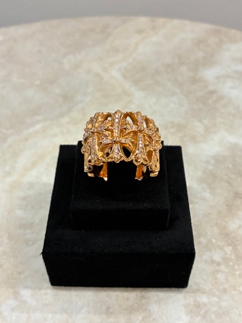 Chrome Hearts 22K Cemetery Cross Pave Diamond Ring "Yellow Gold"