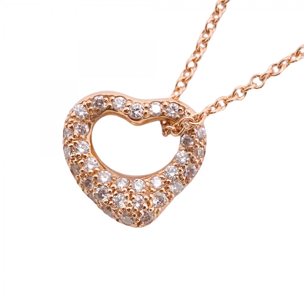 【6jdb0415-05】ティファニー ネックレス オープンハート K18PG ピンクゴールド ダイヤモンド 0.21ct【中古】レディース