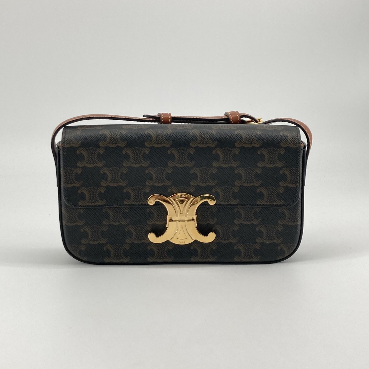 CELINE(セリーヌ) クロード カーフレザー  / トリオンフキャンバス 194142 ショルダーバッグ ダークブラウン×ゴールド