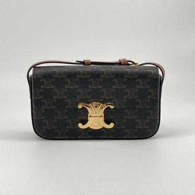CELINE(セリーヌ) クロード カーフレザー / トリオンフキャンバス 194142 ショルダーバッグ ダークブラウン×ゴールド