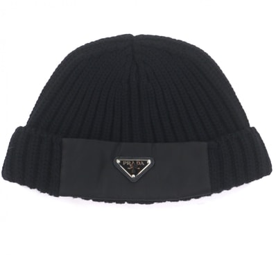 美品 プラダ ニットキャップ ブラック メンズ L UMD446