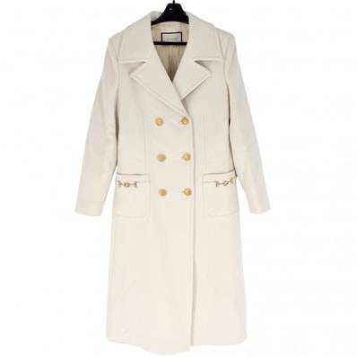 GUCCI グッチ コート ロングコート インターロッキングG アウター 上着 春 秋 服 42 592185 アイボリー ゴールド金具 ウール レディース 秋 冬【中古品】