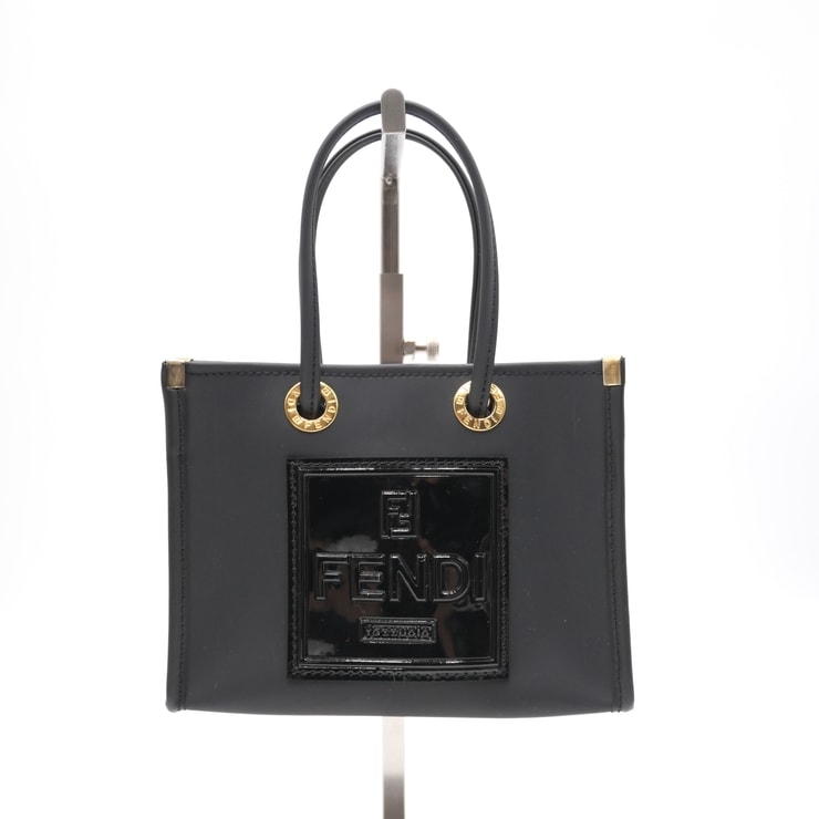 FENDI(フェンディ)ミニトートバッグ ブラック ラバー FFロゴ 1925 ロゴパッチ ゴールド金具 ハンドバッグ ミニバッグ レディース【中古】