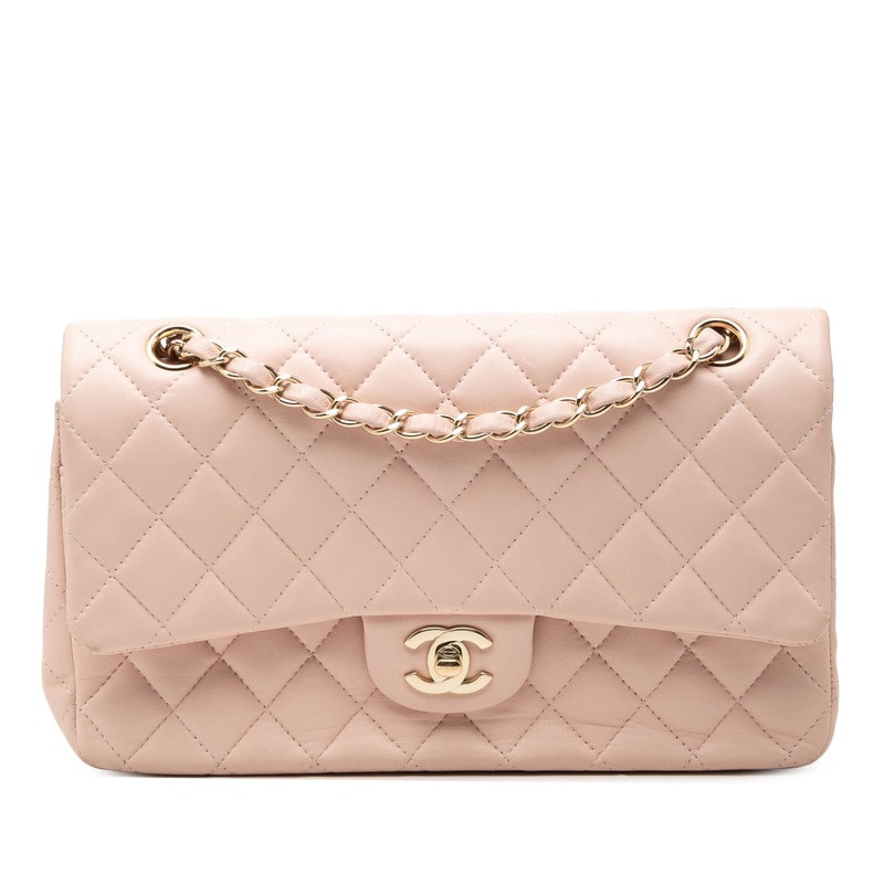 シャネル ココマーク マトラッセ25 ダブルフラップ チェーン ショルダーバッグ ピンク ラムスキン レディース CHANEL 【中古】