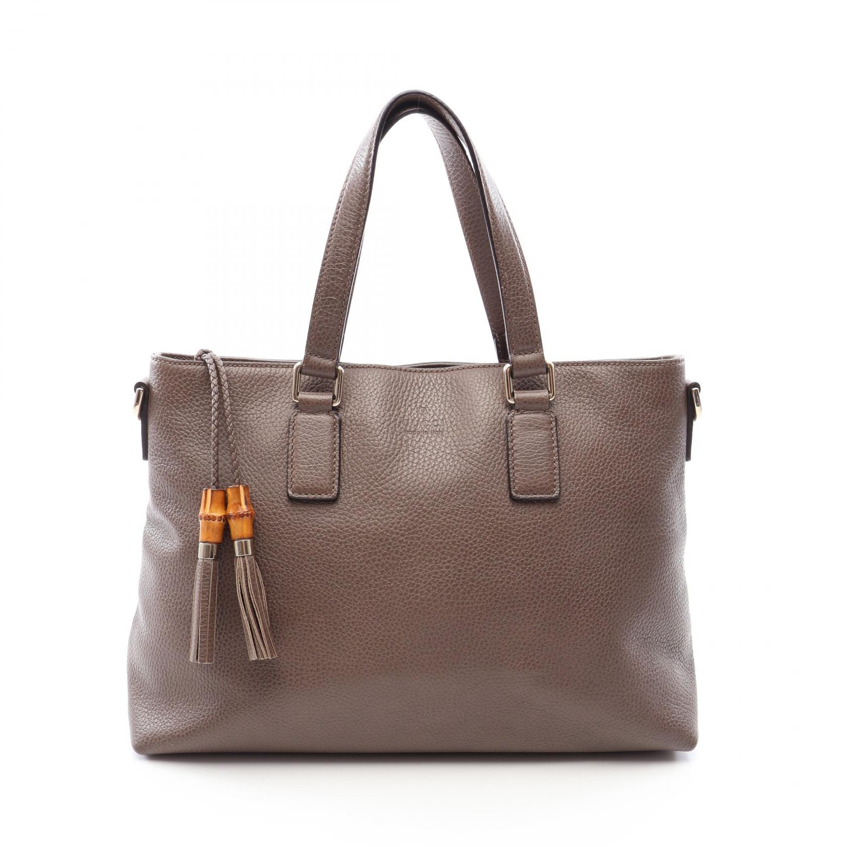 グッチ GUCCI バンブー タッセル トートバッグ バッグ レザー レディース グレー系 365346 【中古】