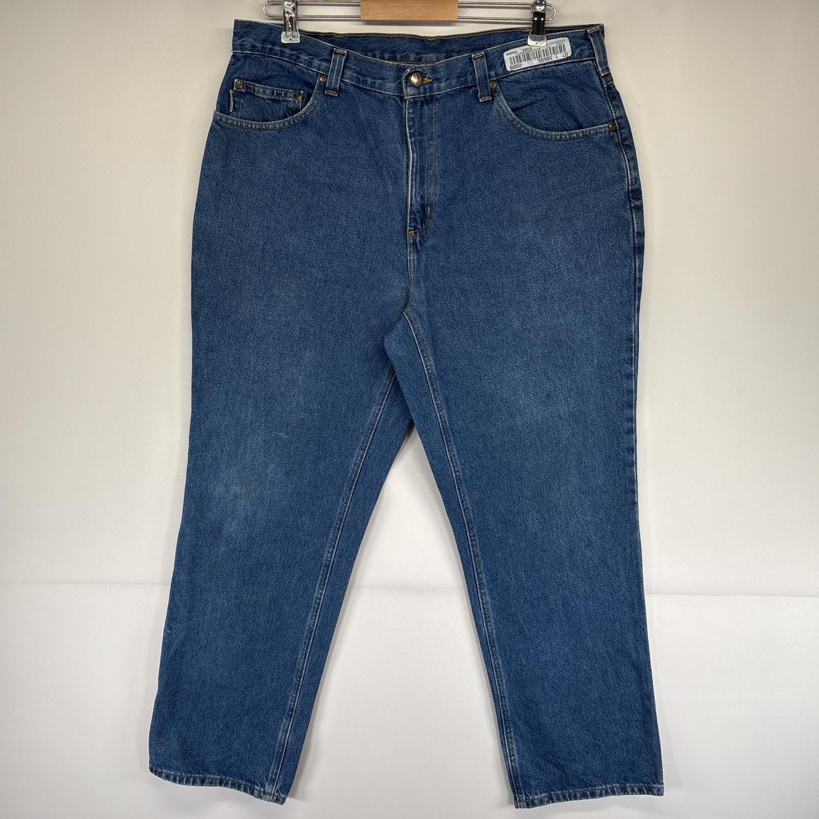 古着 カーハート Carhartt デニムパンツ ワンポイントロゴ テーパード ジーンズ ジーパン 長ズボン 5ポケット w36 L30  ブルー メンズ