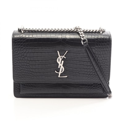 サンローランパリ SAINT LAURENT PARIS サンセット クロコ型押し ショルダーバッグ バッグ レザー レディース ブラック系 442906 【中古】