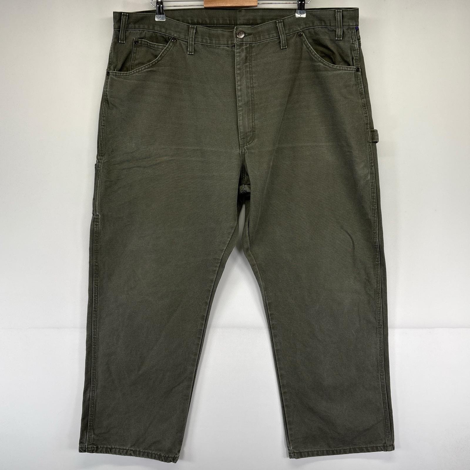 古着 ディッキーズ Dickies ダック パンツ ワーク ワンポイントロゴ ハンマーループ ジッパーフライ W44 L30  グリーン系 メンズ
