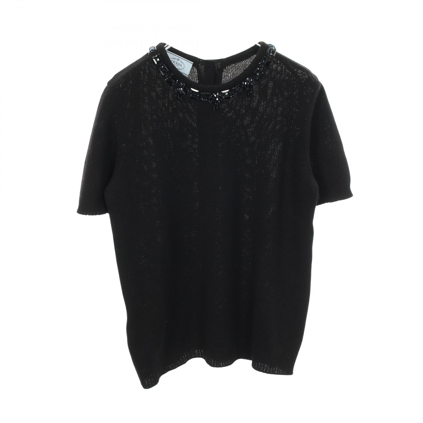 プラダ PRADA ビジュー付き 半袖 ニット 衣料品 トップス カシミヤ レディース ブラック系 【中古】