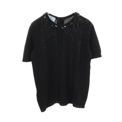 プラダ PRADA ビジュー付き 半袖 ニット 衣料品 トップス カシミヤ レディース ブラック系 【中古】