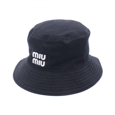 ミュウ ミュウ Miu Miu ロゴ刺繍 バケット ハット 帽子 コットン レディース ブラック系 5HC196 【中古】