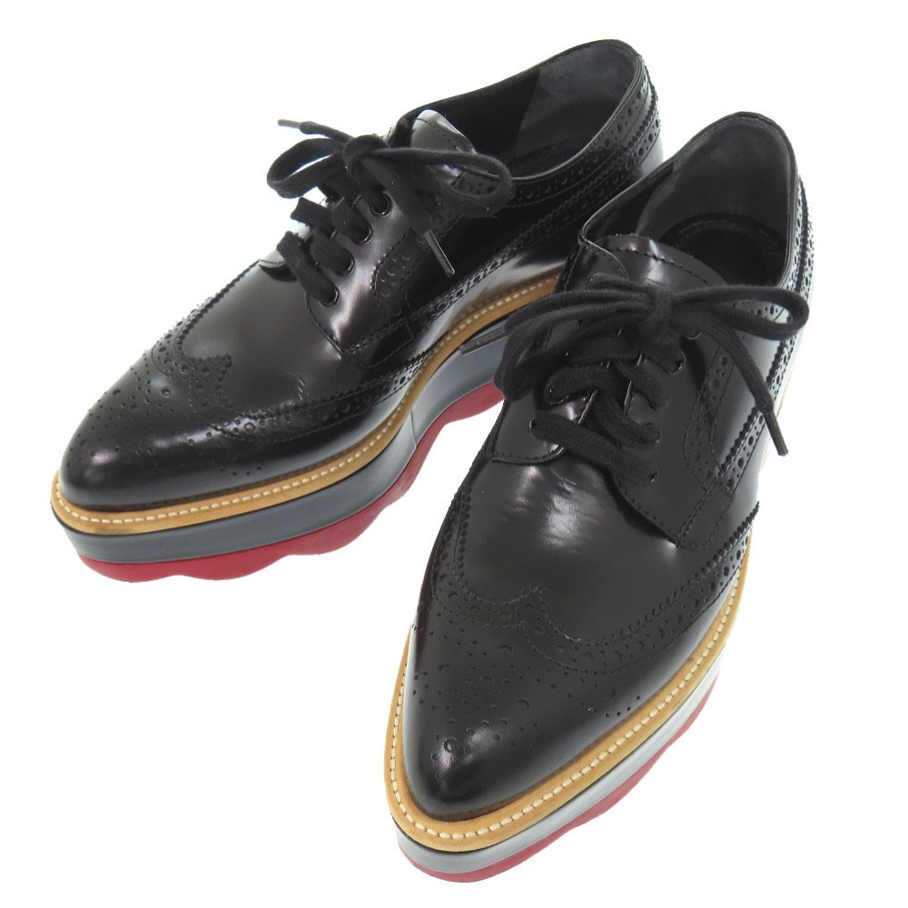 プラダ    プラットフォーム 厚底 ウィングチップ レザー ラバ