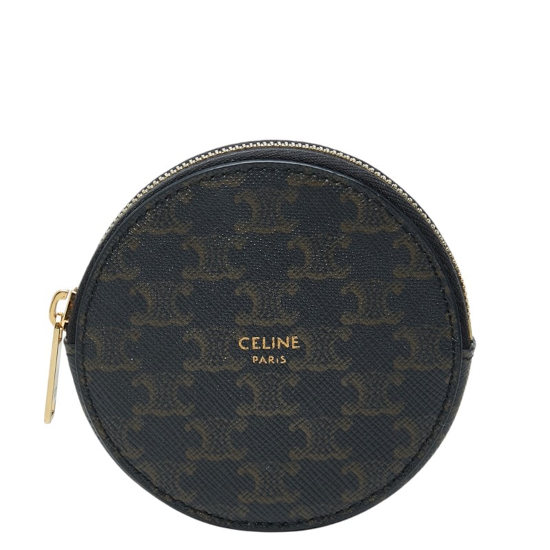 セリーヌ トリオンフ柄 ラウンド コインケース 小銭入れ ウォレット 10D222BQ3 ブラック系 PVC レディース CELINE 中古