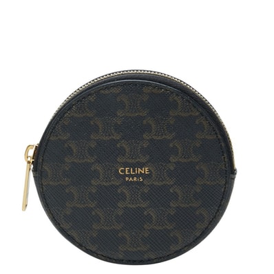 セリーヌ トリオンフ柄 ラウンド コインケース 小銭入れ ウォレット 10D222BQ3 ブラック系 PVC レディース CELINE 中古