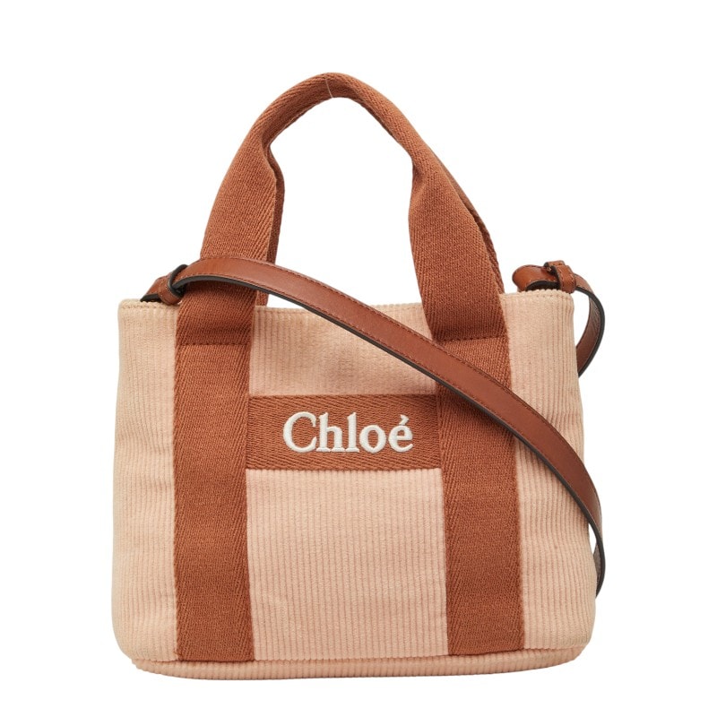 クロエ ロゴ ハンドバッグ ショルダーバッグ ピンク ブラウン コーデュロイ キャンバス レディース Chloe 【中古】