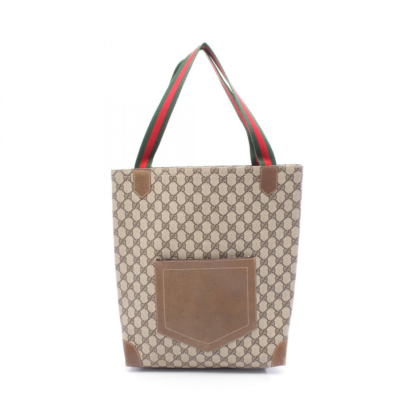 グッチ GUCCI オールドグッチ GGプラス シェリーライン トートバッグ バッグ PVCコーティングキャンバス レザー レディース ベージュ系 / ブラウン系 47・02・4120 【中古】