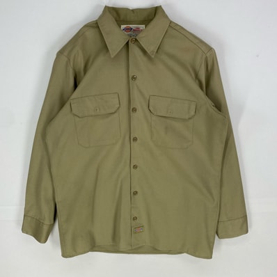 古着 ディッキーズ Dickies 長袖シャツ 胸ポケット ワーク ロングスリーブ 作業着 ベージュ系 無地 メンズ