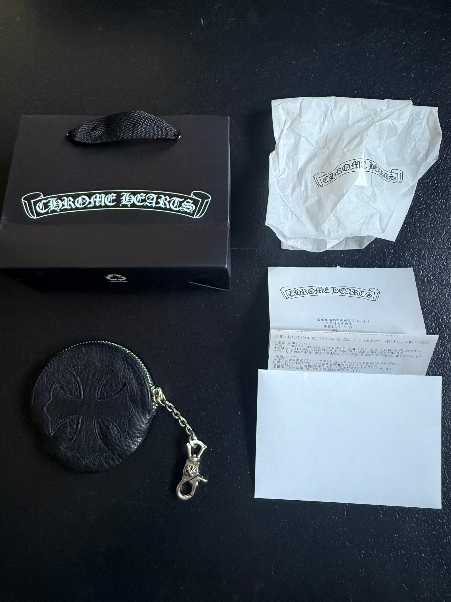 Chrome Hearts CH Plus Coin Purse Clip Chain Leather Wallet "Black"