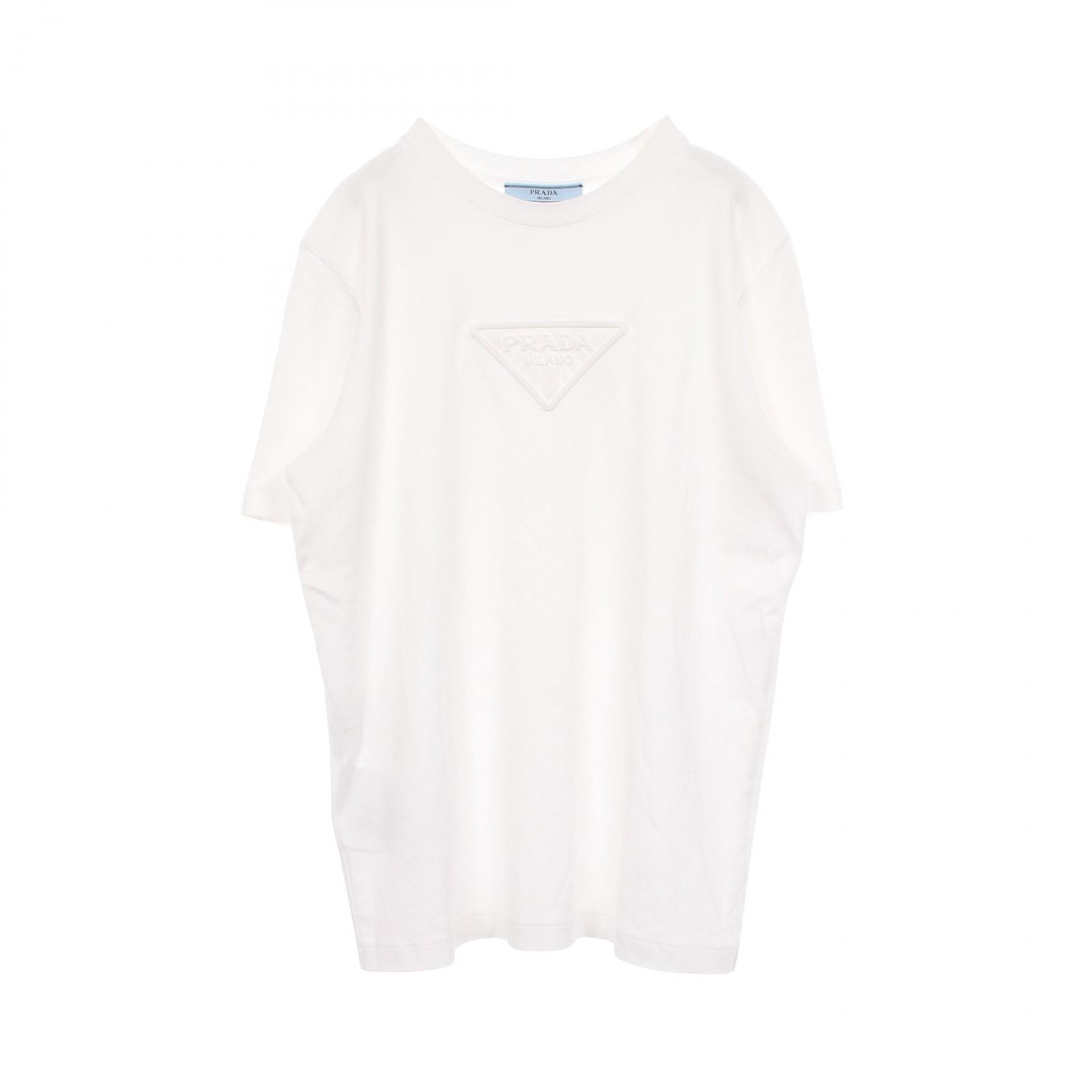 プラダ PRADA トライアングルロゴ 半袖Tシャツ 衣料品 トップス コットン レディース ホワイト系 【中古】