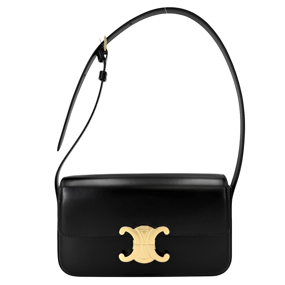 CELINE セリーヌ ショルダーバッグ クロード トリオンフ 肩掛け 斜め掛け レザー    ブラック 黒 ゴールド金具 レディース 美品【中古品】