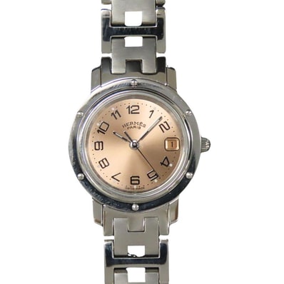 【中古】 エルメス 腕時計 クリッパー CL4.210 ステンレススチール シルバー 文字盤オレンジ レディース 女性 HERMES