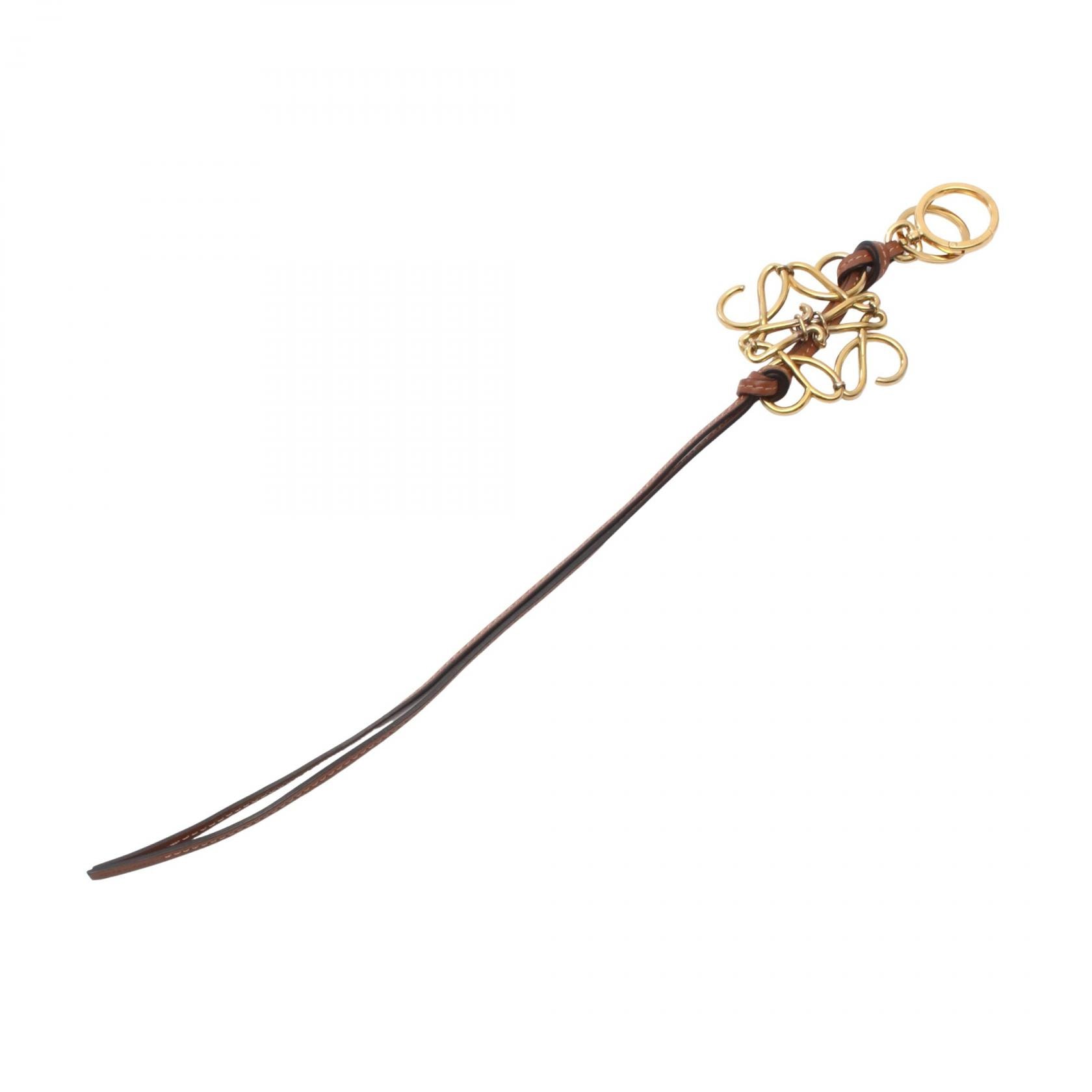 ロエベ LOEWE アナグラム キーリング チャーム キーホルダー アクセサリー レザー GP レディース ブラウン系 / ゴールド系 【中古】