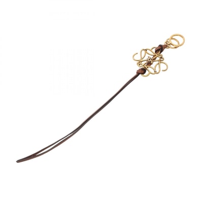 ロエベ LOEWE アナグラム キーリング チャーム キーホルダー アクセサリー レザー GP レディース ブラウン系 / ゴールド系 【中古】