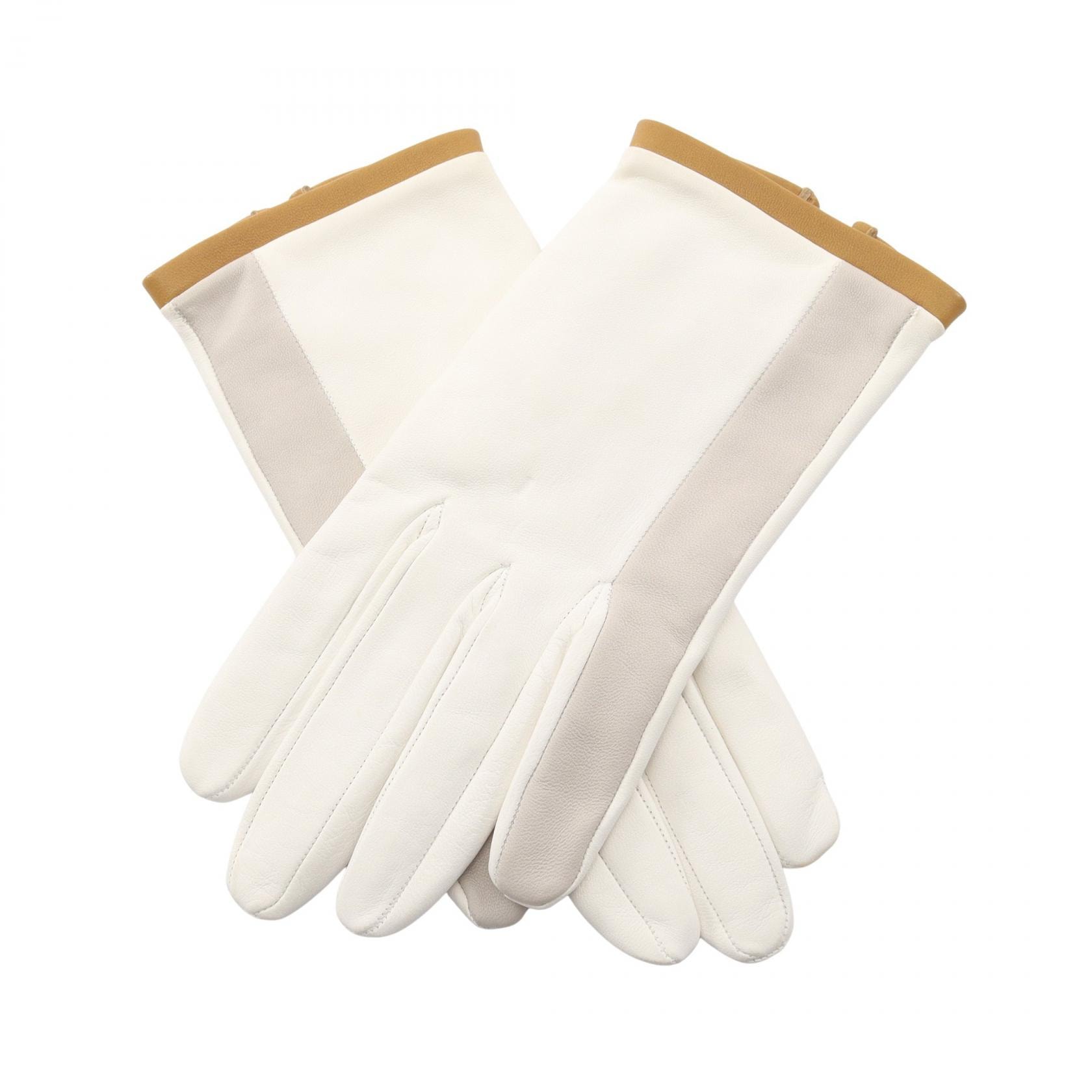 エルメス HERMES トリミング パイピング 手袋 衣料品 レザー ホワイト レディース ホワイト系 / グレー系 / カーキ系 【中古】
