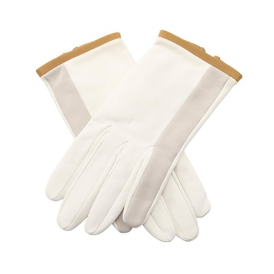 エルメス HERMES トリミング パイピング 手袋 衣料品 レザー ホワイト レディース ホワイト系 / グレー系 / カーキ系 【中古】