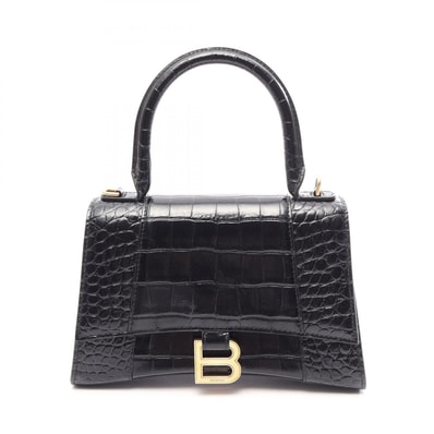バレンシアガ BALENCIAGA アワーグラス スモール クロコ型押し ハンドバッグ バッグ レザー レディース ブラック系 5935461 【中古】