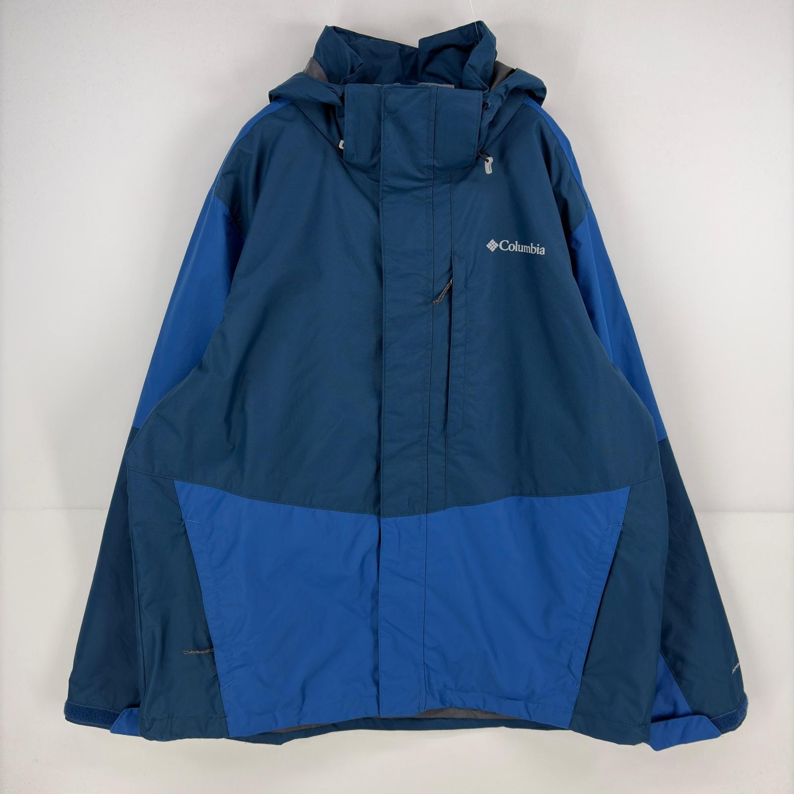 古着 コロンビア Columbia ジャケット フルジップ ワンポイント マウンテンパーカー 大きいサイズ XL  ブルー系 プリント メンズ