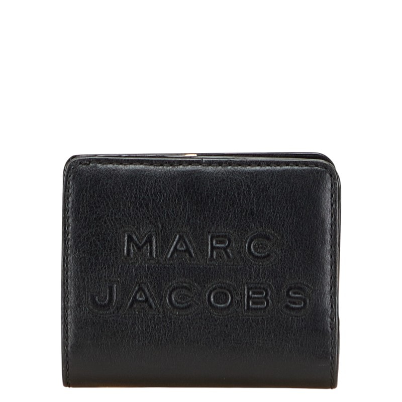 マークジェイコブス ロゴ 二つ折り財布 ブラック レザー レディース MARC JACOBS 中古