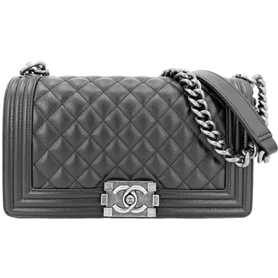 CHANEL シャネル ショルダーバッグ マトラッセ ボーイシャネル ココマーク 肩掛け 斜め掛け BOY CHANEL キャビアスキン ブラック 黒 マットシルバー金具 レディース【中古品】