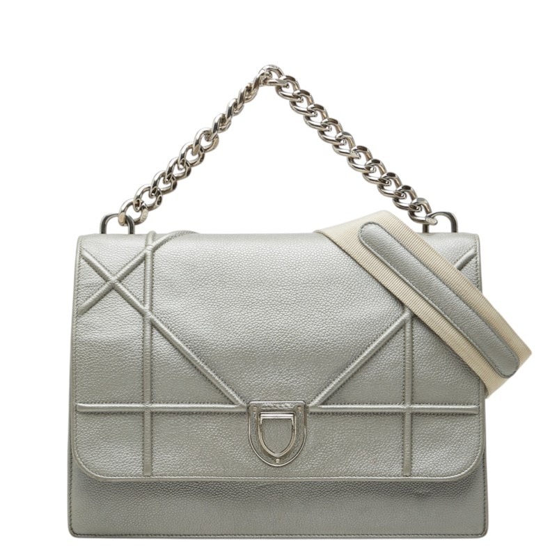 ディオール ディオラマ フラップバッグ ハンドバッグ 2WAY ショルダーバッグ グレー レザー レディース Dior 中古