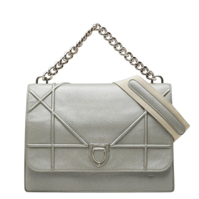 ディオール ディオラマ フラップバッグ ハンドバッグ 2WAY ショルダーバッグ グレー レザー レディース Dior 中古