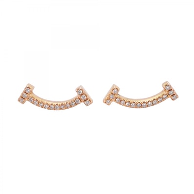 【6jdb0422-18】ティファニー ピアス Tスマイル K18PG ピンクゴールド ダイヤモンド【中古】レディース