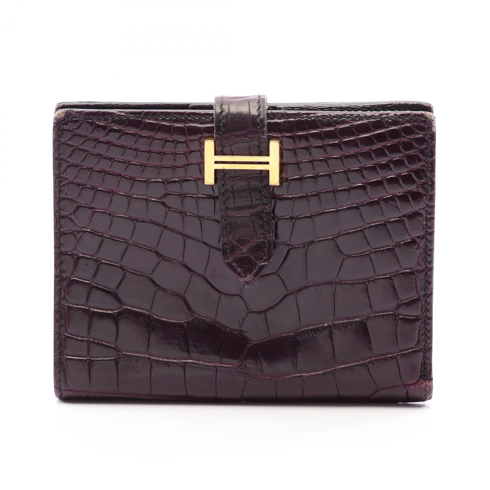 エルメス HERMES ベアンコンパクト レザン 二つ折り財布 財布 アリゲーターリセ C刻印(2018年製造) レディース パープル系 【中古】