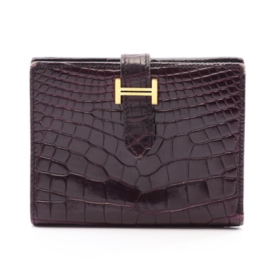 エルメス HERMES ベアンコンパクト レザン 二つ折り財布 財布 アリゲーターリセ C刻印(2018年製造) レディース パープル系 【中古】
