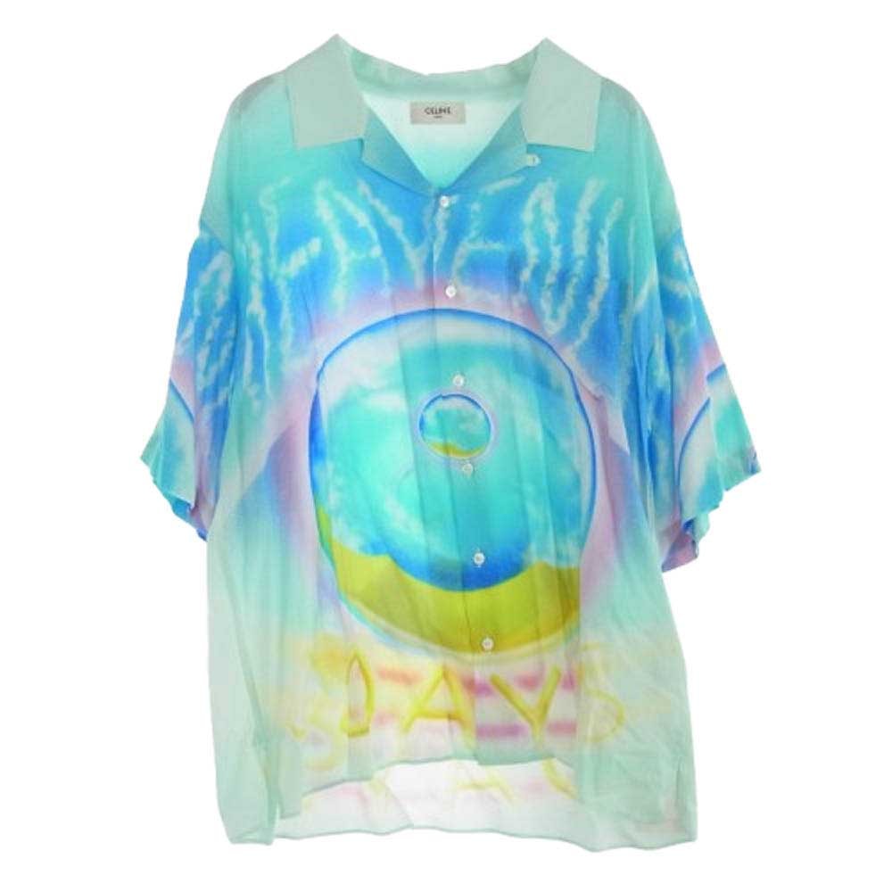 CELINE セリーヌ 半袖シャツ 22SS 2C517357Q MARCELO LANVIN レーヨン オープンカラー 半袖シャツ ライトブルー系 39【極上美品】【中古】