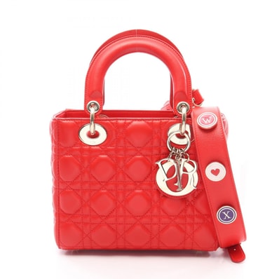 ディオール Dior LADY DIOR MY ABCDIOR レディディオール スモール カナージュ 2WAY ハンドバッグ バッグ レザー レディース レッド系 【中古】