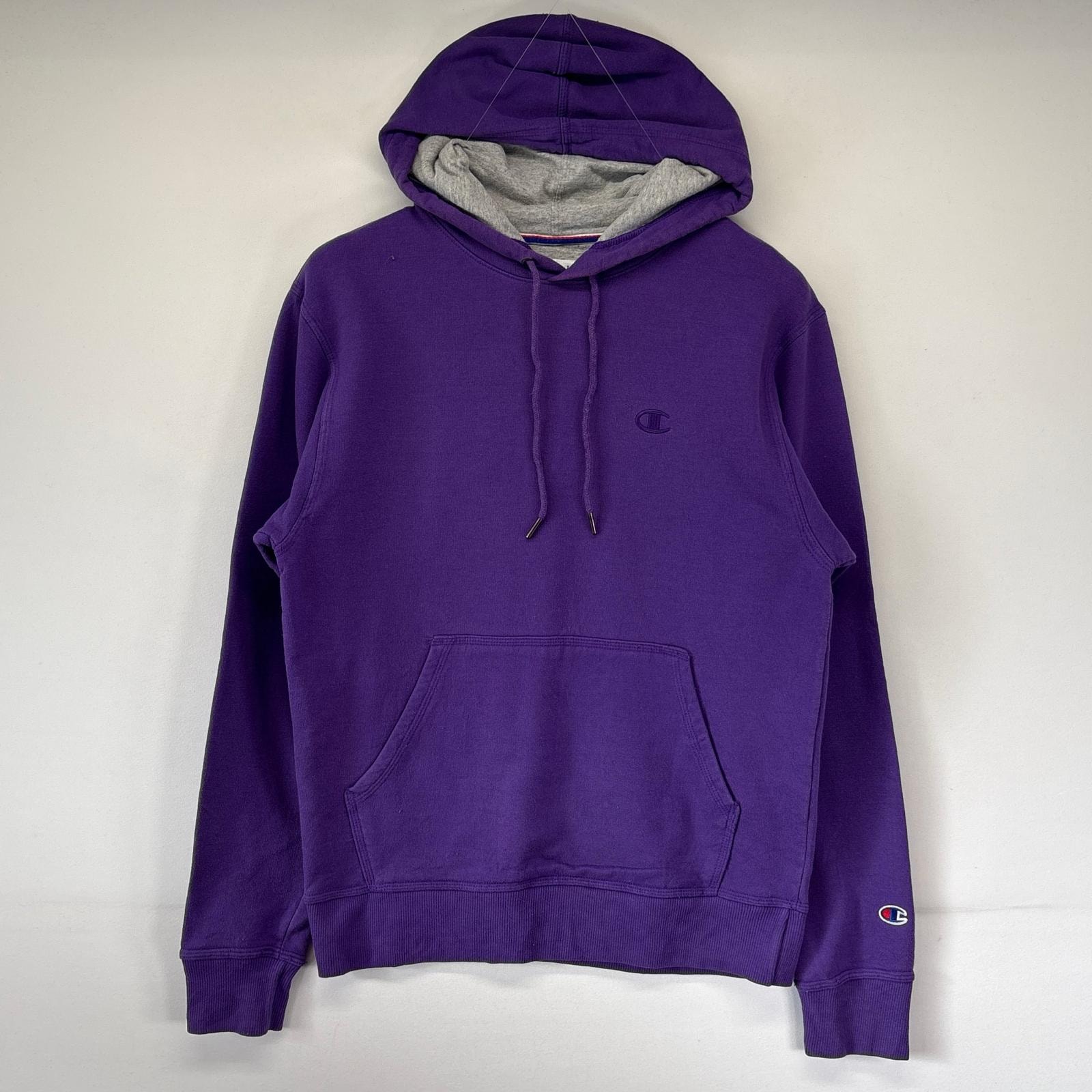 古着 チャンピオン Champion パーカー プルオーバー ワンポイントロゴ刺繍デザイン トレーナー フーディー S  パープル メンズ